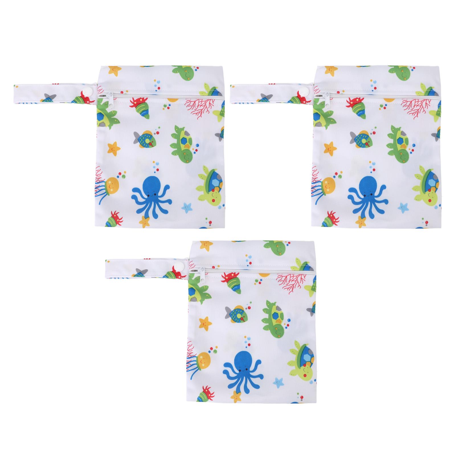 

3 шт. влажных и сухих мешков для подгузников, водонепроницаемые, многоразовые, с застежкой-молнией, с ручкой-кнопкой, напечатанная ткань D B17