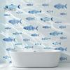 DIY Seabed Wall Murals Watercolor Blue Fish Decals, Striped Ocean Sea Life Stickers, Removable Self-Adhesive Layered School of Decor Coastal