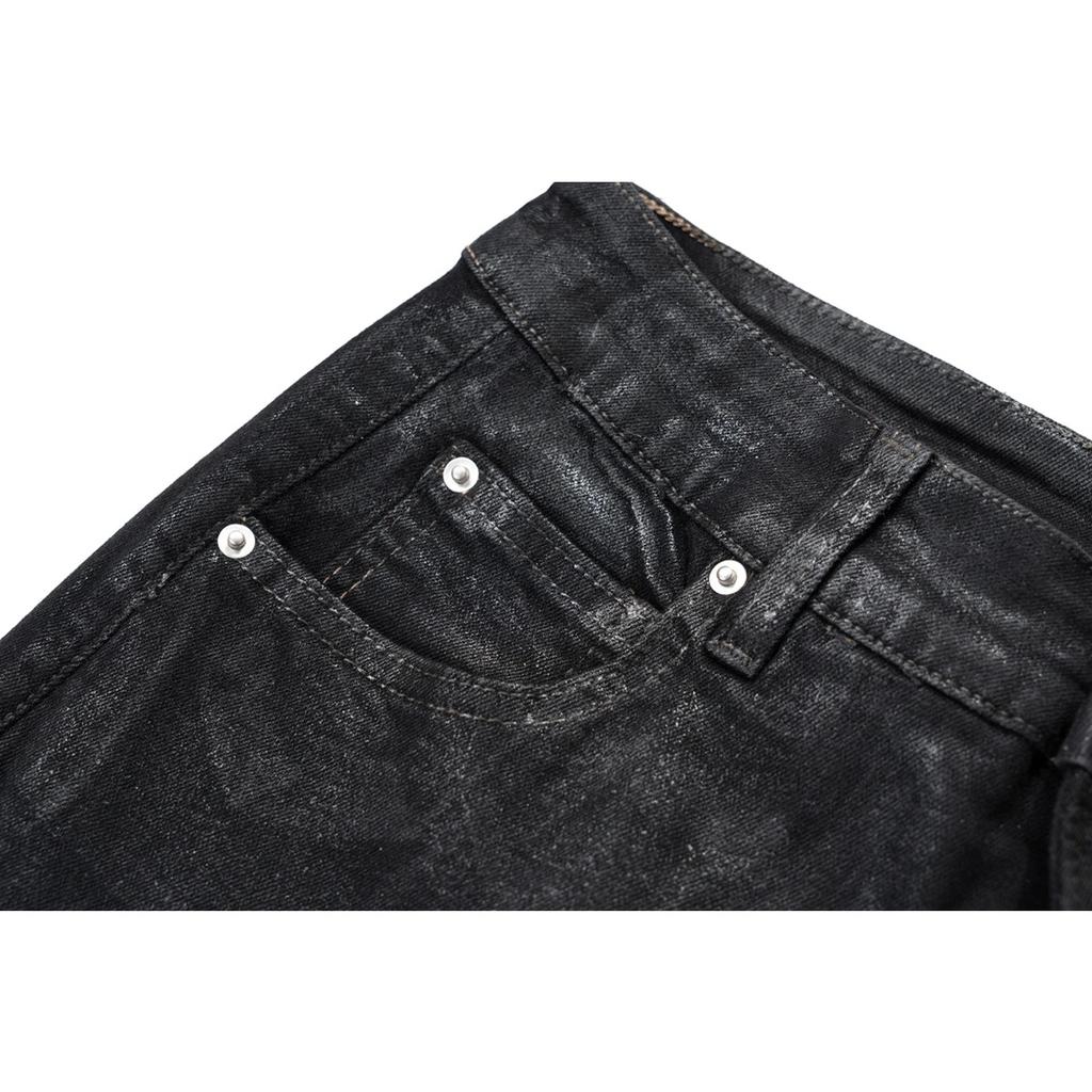 ZYLLO Streetwear Black Wax Leather Strecth Jeans for Men Ropa Hombre Baggy Y2k Flare Pants Oversized Straight Denim Trousers