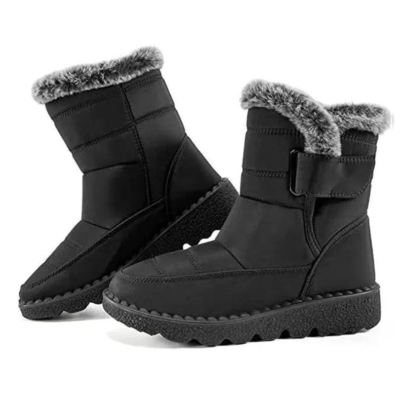 Fashion Non Slip Waterproof Winter Boots for Women 2025 New Thick Plush Platform Snow Boots Woman Rabbit Fur Warm Cotton Padded Shoes