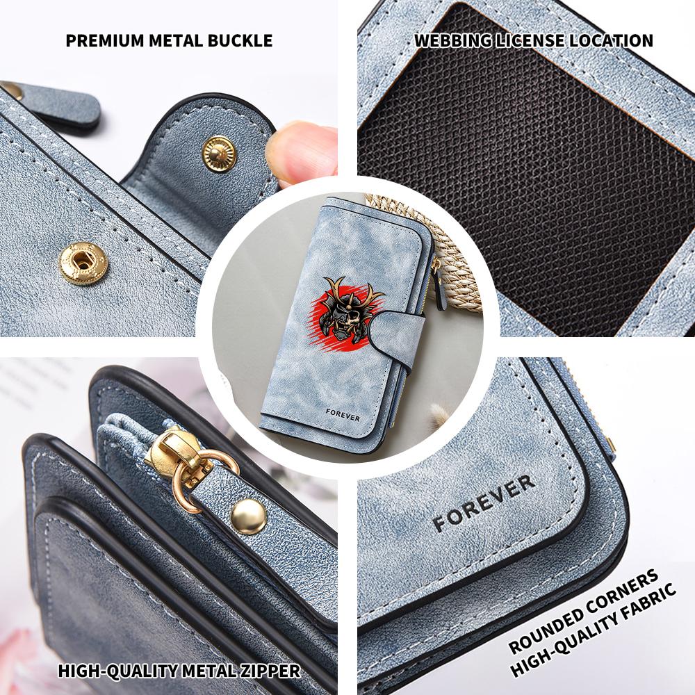 Samurai Skull Pattern Long Wallet Portable Card Holder Fashion Daily Use Purse