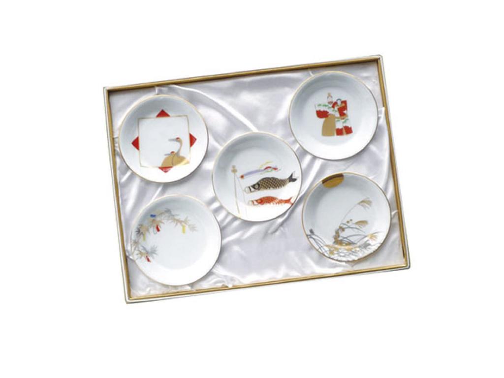 Okura Pottery, Gosaijiki Series, 11cm Small Plates with Alternating Designs, Set of 5, Made In Japan, 15GSV/A190-5