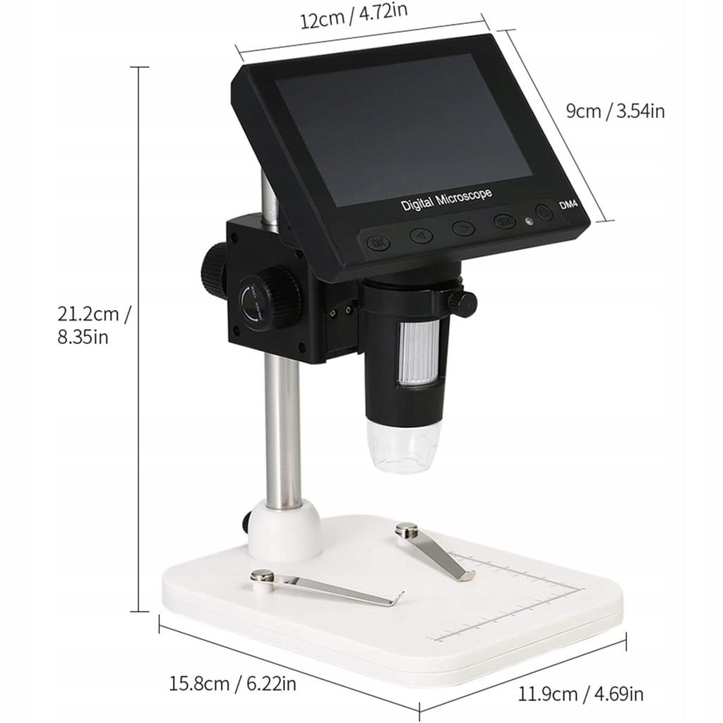 Rosfix Mikroskop Cyfrowy Z Wyświetlaczem 4,3"" DM4-Z01B019 – Powiększenie 50X–1000X | 8 Diod LED | Połączenie Z PC