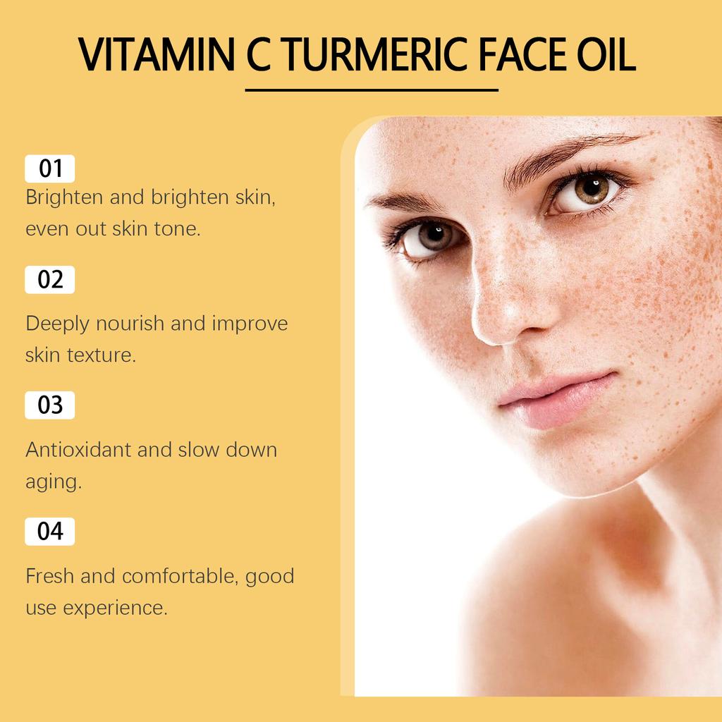 OUHOE Turmeric Vitamin C Oil Dark Spots Removal Freckle Whitening Moisturizing Tightening Brightening Glowing Skin Care Product