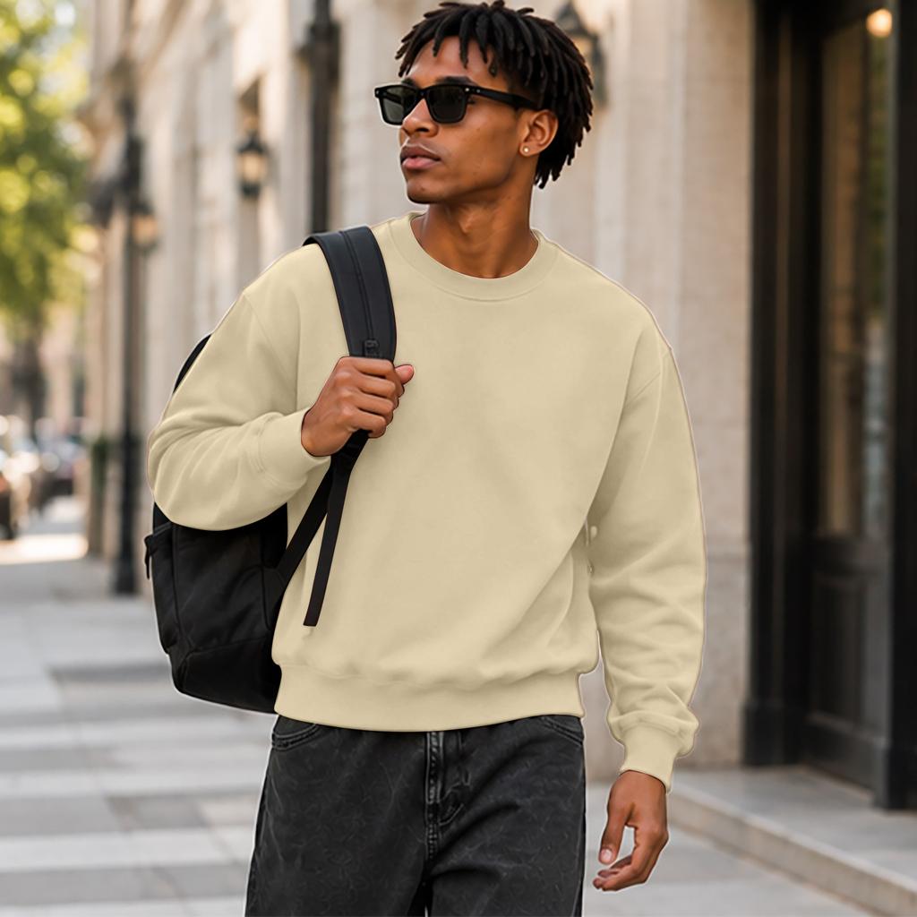 Men's Color Casual Loose Fit Pullover Sweatshirt