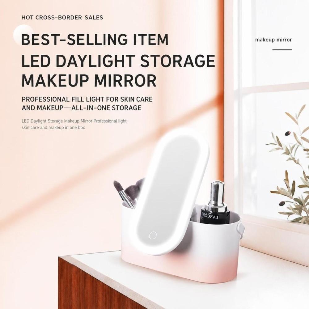 Touch Control Makeup Organizer Box Adjustable Angle Vanity Mirror LED Makeup Mirror  Bathroom