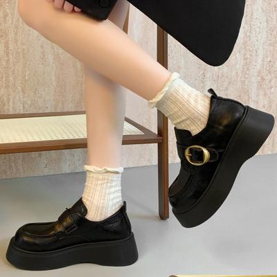 Thick-soled Small Leather Shoes Women's 2025 Spring New Retro Lazy Soft-soled Muffin Black Jk Shoes One-pedal Loafers
