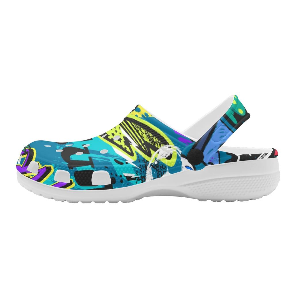 Unisex Colorful EVA Clogs Printed Lightweight Breathable Slip On Garden Shoes Beach Pool Bathroom Home Slippers Shower Use