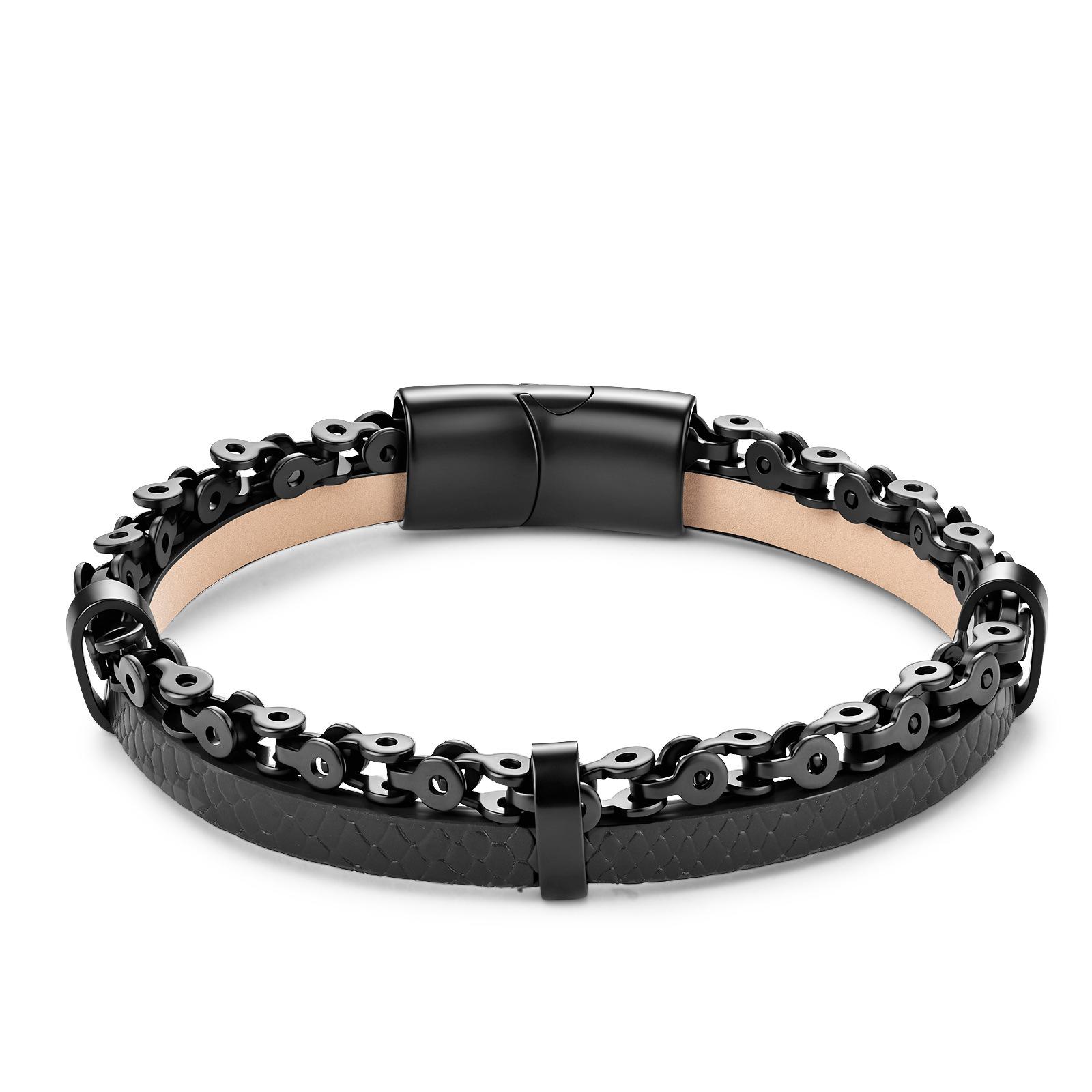 2026 Leather Rope Cowhide Men s Double-layer Woven Bracelet Locomotive Chain Multi-layer Leather Bracelet 21CM