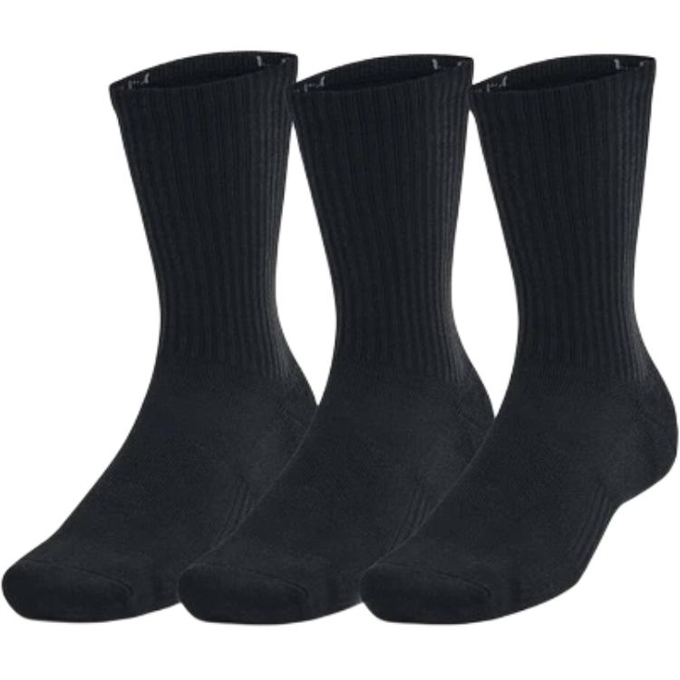 Under Armour Crew Socks Unisex 3 Pack Black 1386311-001 L