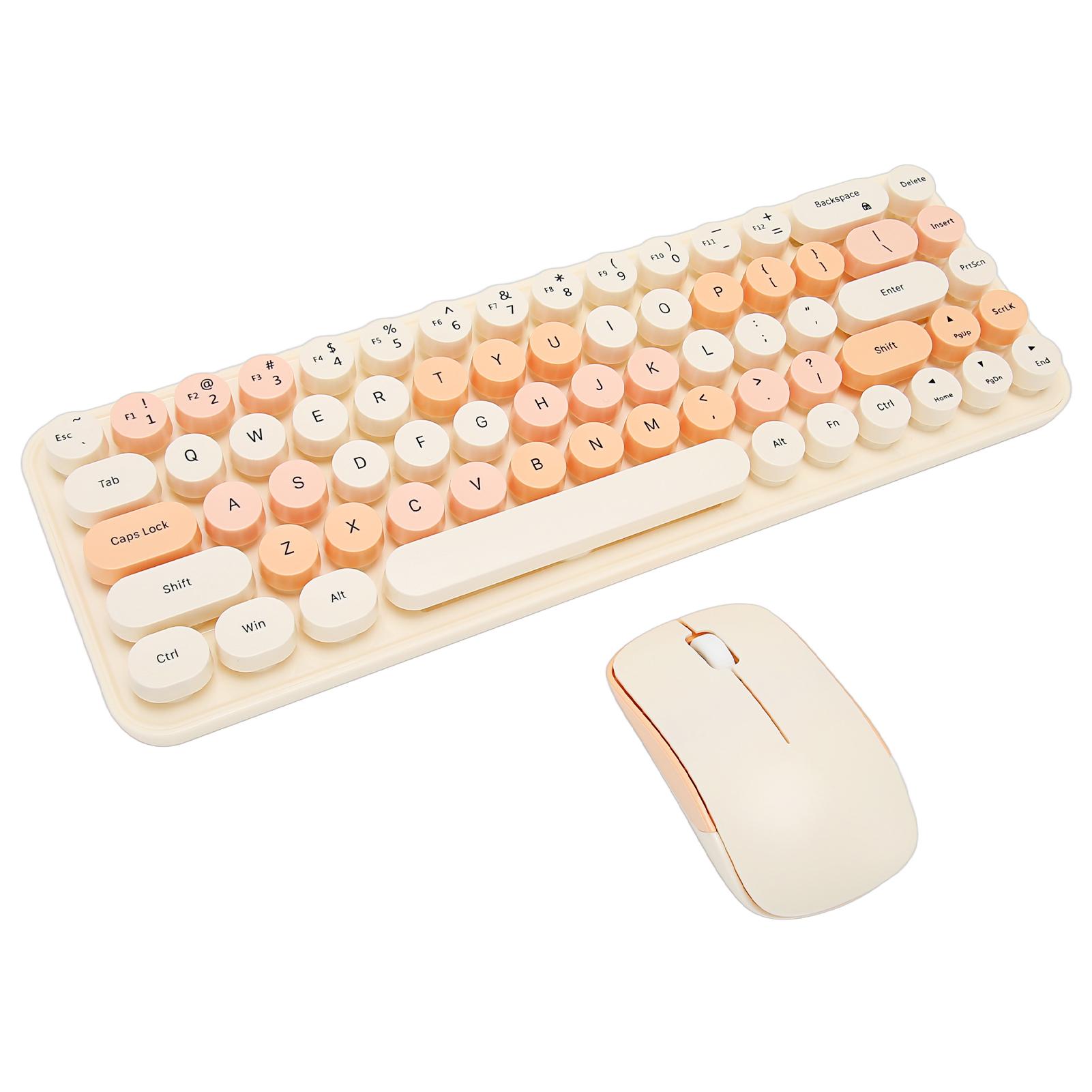 

Клавиатура и мышь 2,4 ГГц беспроводной симпатичный ретро 68 круглых клавиш 3 DPI клавиатура и мышь для