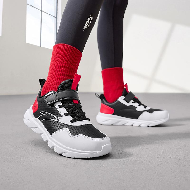 Anta Kids Vitality Comfortable Versatile Lightweight Shock Absorbing Low Top Running Shoes Kids Running Shoes Black White Classic-Red A12435568-7