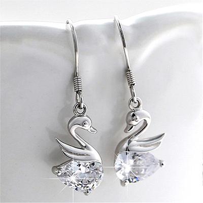 Copper-Plated Silver Swan Stud Earrings - Elegant Korean Fashion Dangle