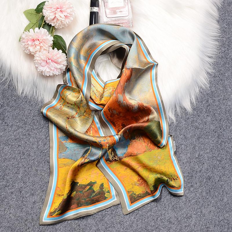 Silk long silk scarf women s mulberry silk scarf plain crepe satin double layer versatile streamer Mother s Day gift silk scarf 15*145cm