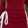 Autumn France Red Elegant One Piece Dress Women Bow Sexy Chic Long Sleeve Slim Dresses Female Korean Fashion Solid Party Clothes