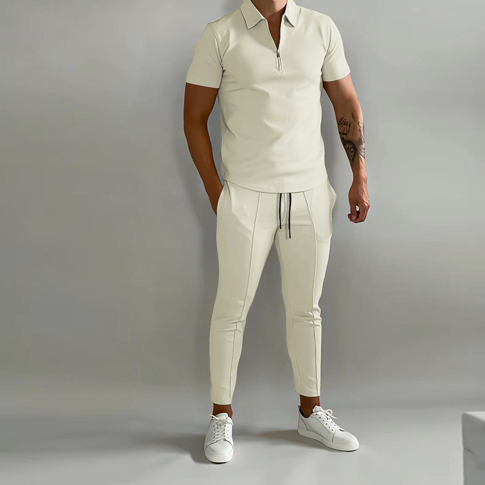 2025 Summer Slim Fit Men's Suit: Short Sleeve, Long Pants Casual Sports Set