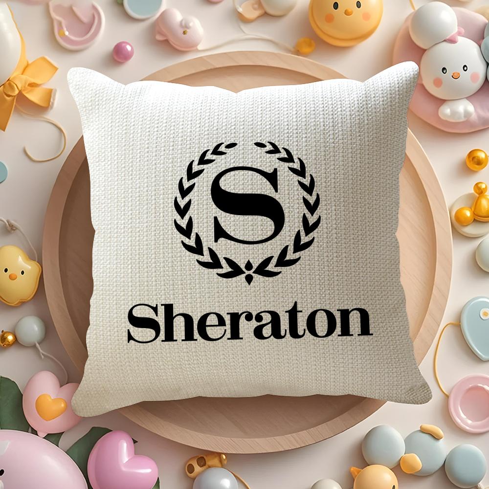 Fashion S-Sheratons Hotels Cushion Cover Natural Linen Organic Fabric Double-Sided Printing Sofa Home Decor Gift Pillow Cover