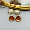 Medieval Vintage Western Style Electroplated Genuine Gold Temperament Geometric Circular Pearl 925 Silver Needle Earrings