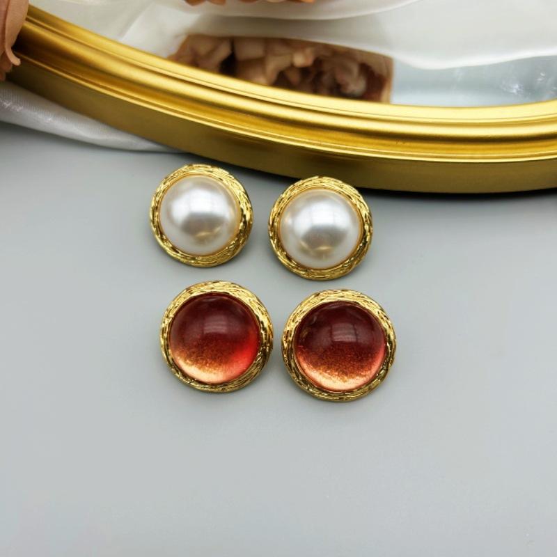 Medieval Vintage Western Style Electroplated Genuine Gold Temperament Geometric Circular Pearl 925 Silver Needle Earrings