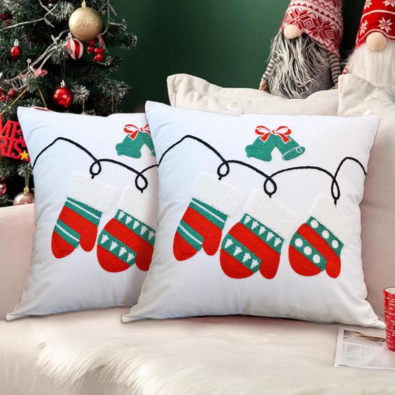 Christmas Throw Pillow Covers 18x18 Inch Decorative Cushion Throw Pillow Embroidery Pillowcase Winter Holiday Scene Props