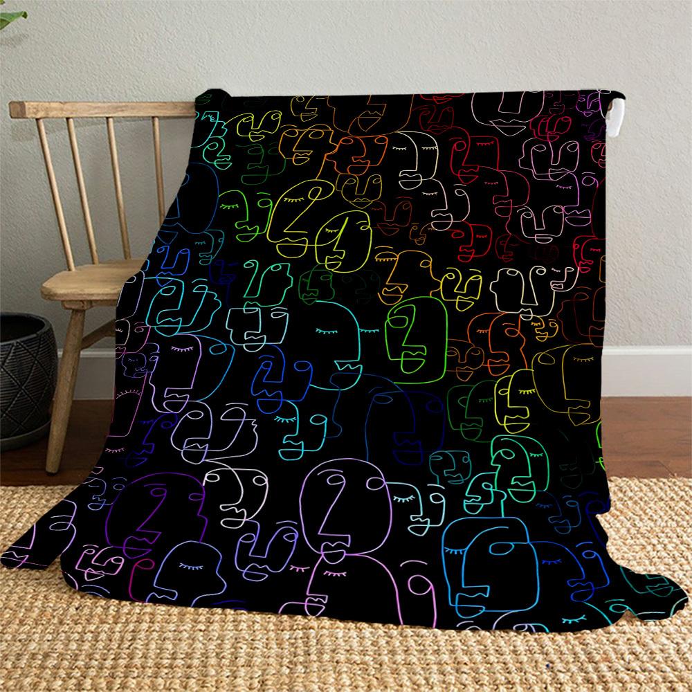 1PC Faces ArtworkOutdoor Flannel Blanket - Soft Plush Decor for Picnics, Camping, Bedroom, Playroom, Office, or Lunch Break 1248A