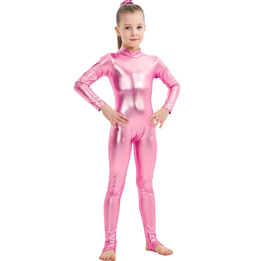 Unisex Metall-Jumpsuit für Kinder, Halloween-Kostüm, Langärmeliger Body mit durchgehendem Stehkragen für Rollenspiele und Tanzaufführungen