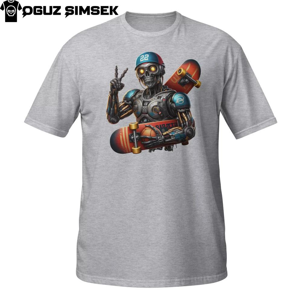 

Графическая футболка унисекс с роботом-скейтбордистом, мужская классическая футболка с коротким рукавом L