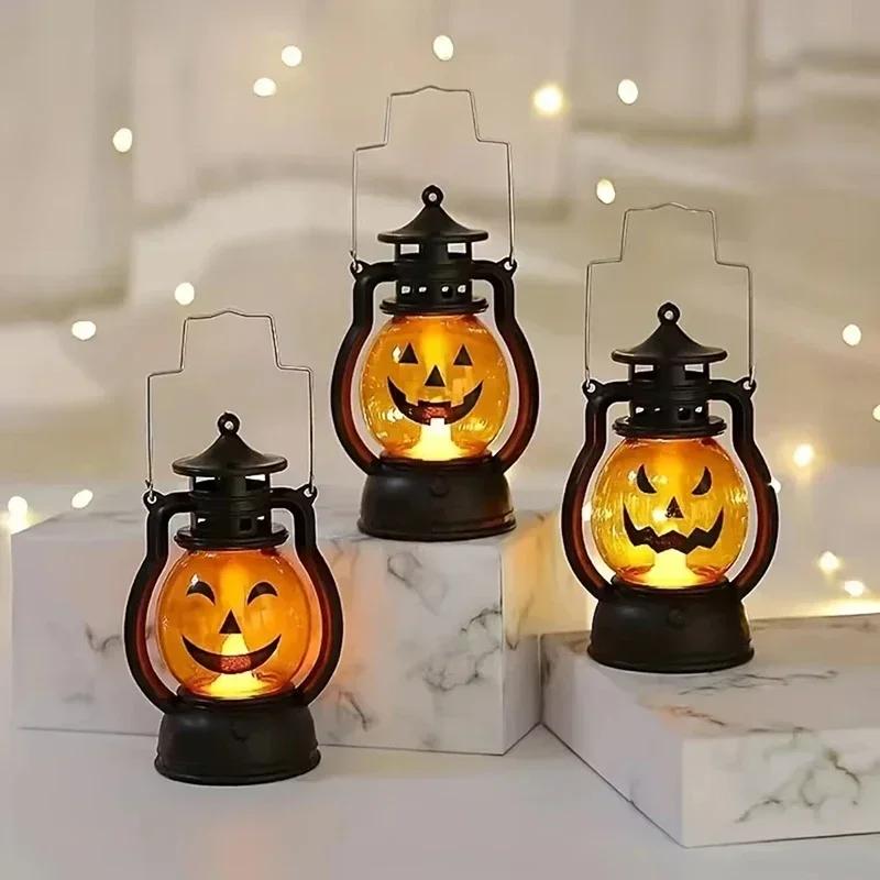 Halloween LED Pumpkin Lantern Decoration, Halloween Party Retro Lamp, Horror Ghost Festival Bar Haunted House Haloween Ornament