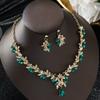 3PC Wedding Season Women's Fashion Trend Sparkling Leaf Water Drop Necklace Earrings Zircon Set Banquet Party Holiday Gift