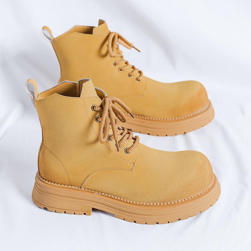 England style mens casual cow suede leather boots autumn winter shoes outdoors cowboy desert boot big toe high platform botas