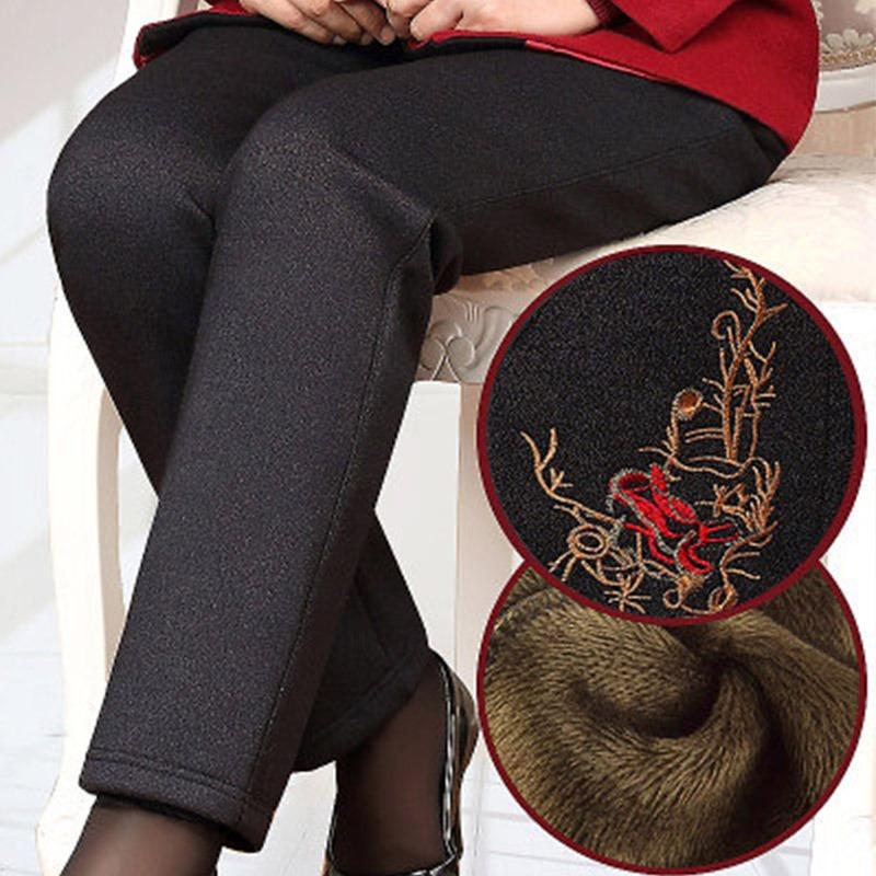 Elderly cotton pants women's winter thickened winter wear old lady thermal pants mother wear high waist grandma velvet pants