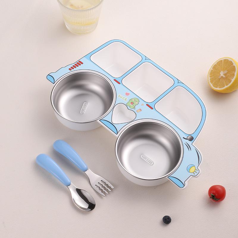 304 Stainless Steel Baby Divided Plate with Removable and Washable Cutlery