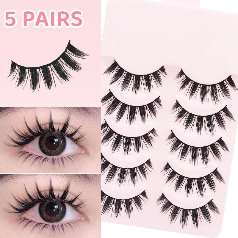 5 Pairs Manga Lashes Eyes Lashes Soft Natural Long Eyelashes Fake Lashes Anime Wispy Strip False Eyelashes Makeup