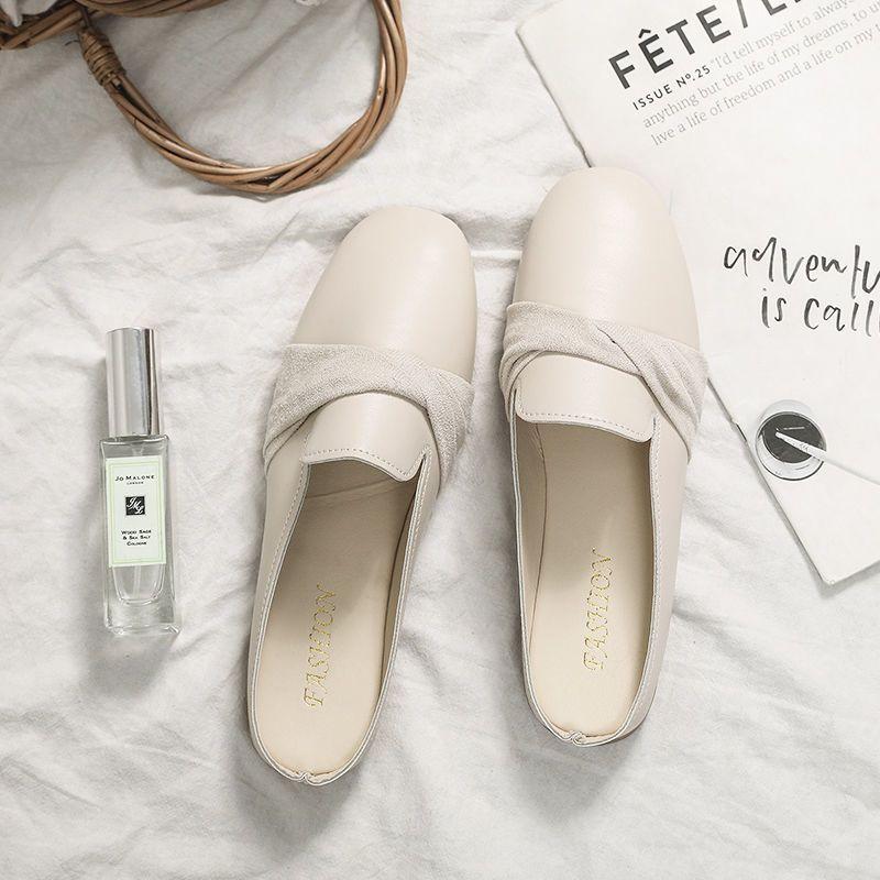 Flat bottom outer wear fashionable versatile bow single shoes 2025 spring and summer girl heart lazy net red bag head half slippers woman