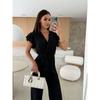 Tute Estive da Donna a Maniche Corte Larghe Eleganti con Scollo a V Incrociato Moda Ufficio Casual Semplici Tute Streetwear Salopette con Lacci Abbigliamento Donna