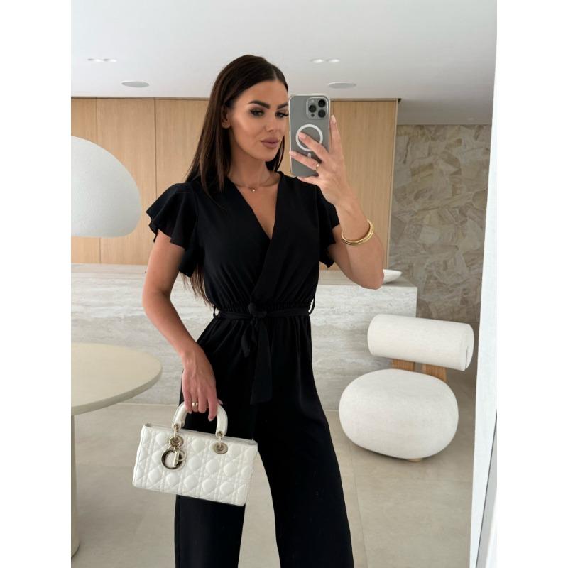 Tute Estive da Donna a Maniche Corte Larghe Eleganti con Scollo a V Incrociato Moda Ufficio Casual Semplici Tute Streetwear Salopette con Lacci Abbigliamento Donna