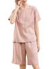 RAKUYUME Short Sleeve and Shorts Premium Linen Perfect for Summer Outings Women's Pajamas, 100% Linen, T-Shirt Set, Loungewear, Stylish,