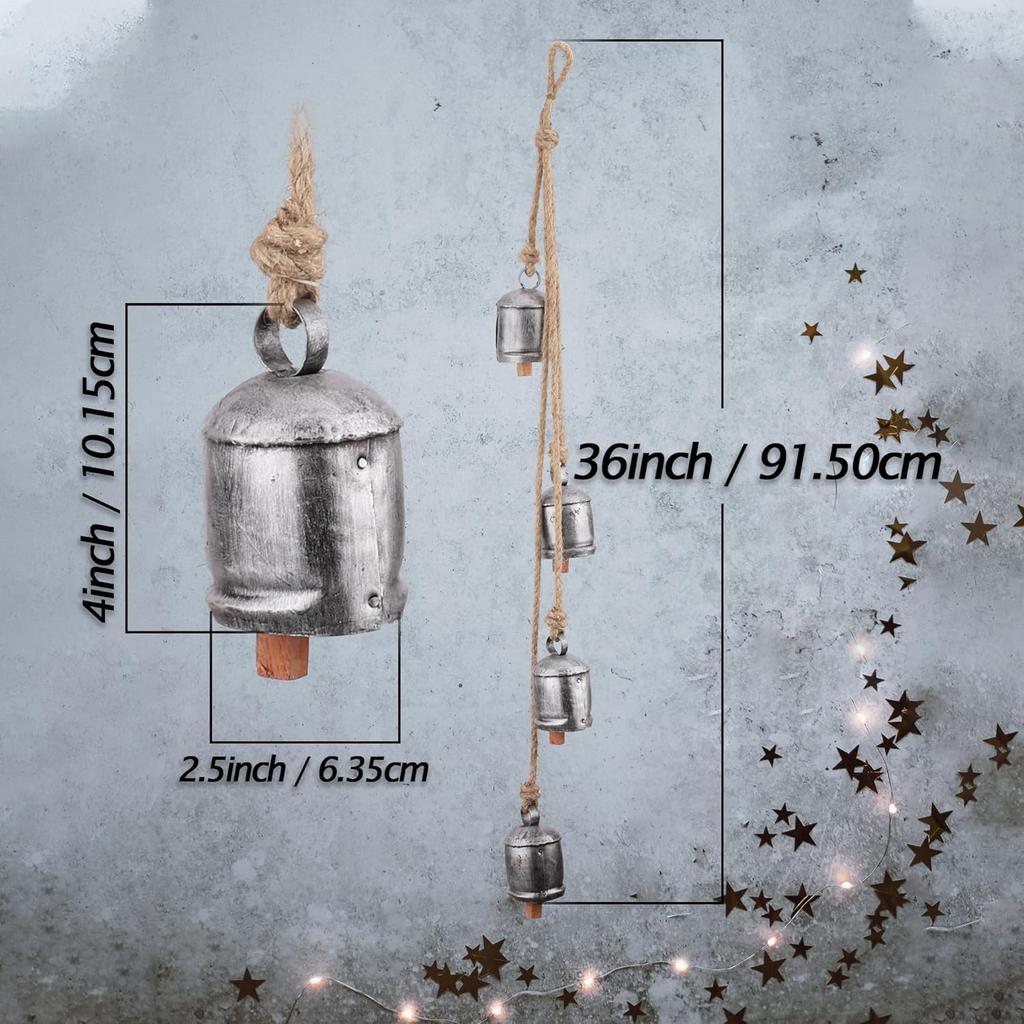 Handmade 36 Inch Rustic Iron Bells Wind Chime with Jute Rope for Outdoor Garden Decor and Farmhouse Wall Hanging