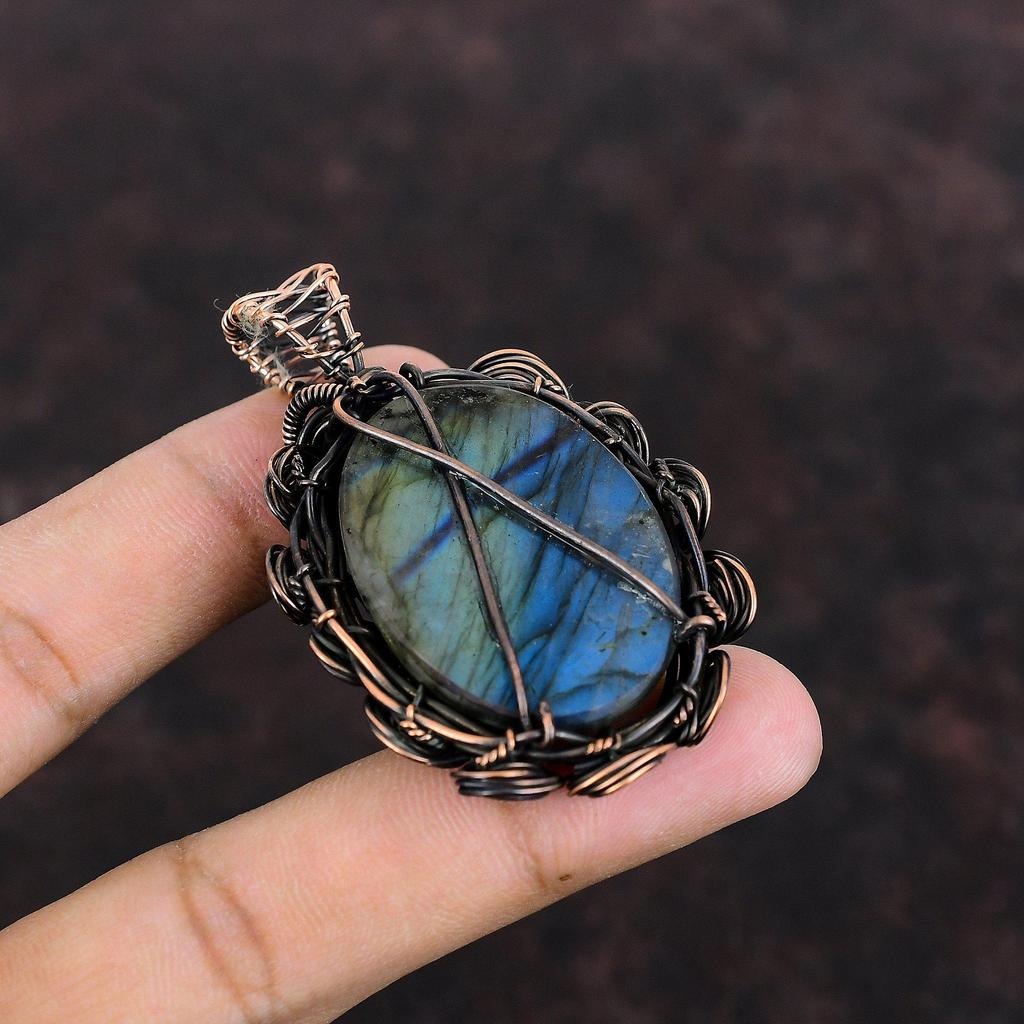 Labradorite Pendant Copper Wire Wrapped Pendant Dainty Gemstone Pendant Handmade Copper Jewelry Gift For Mom Wire Wrap Jewelry Healing Stone