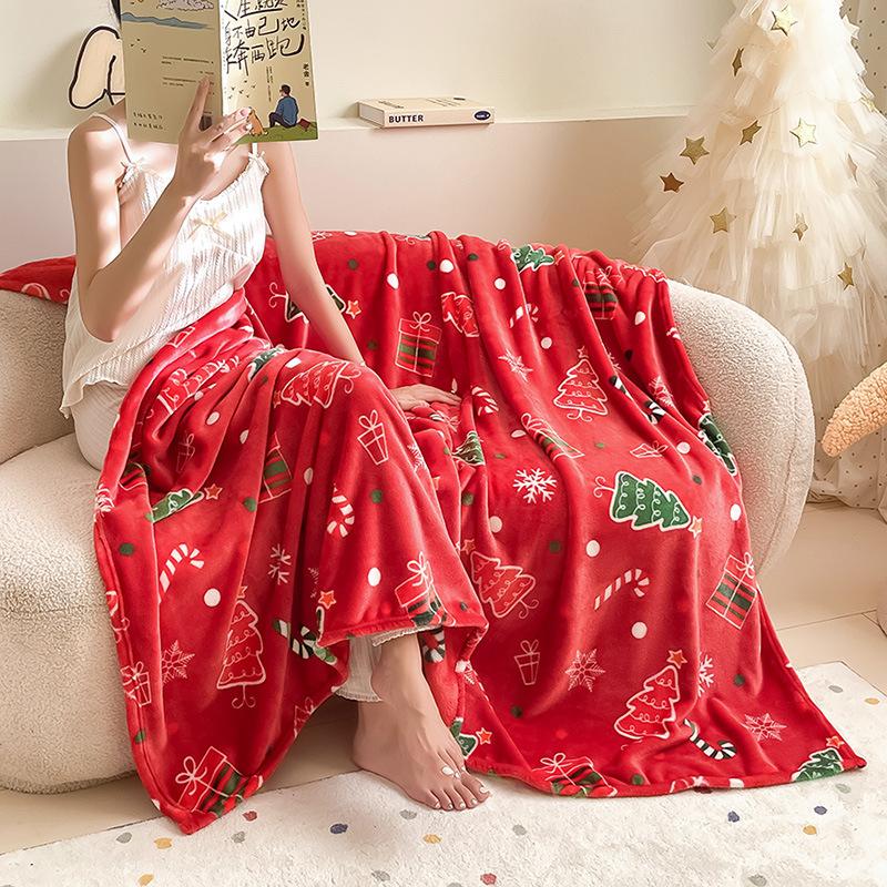 Christmas Flannel Blanket Thickened Large Coral Velvet Blanket Air Condition Blanket Gift Purchase Ribbon Color M098