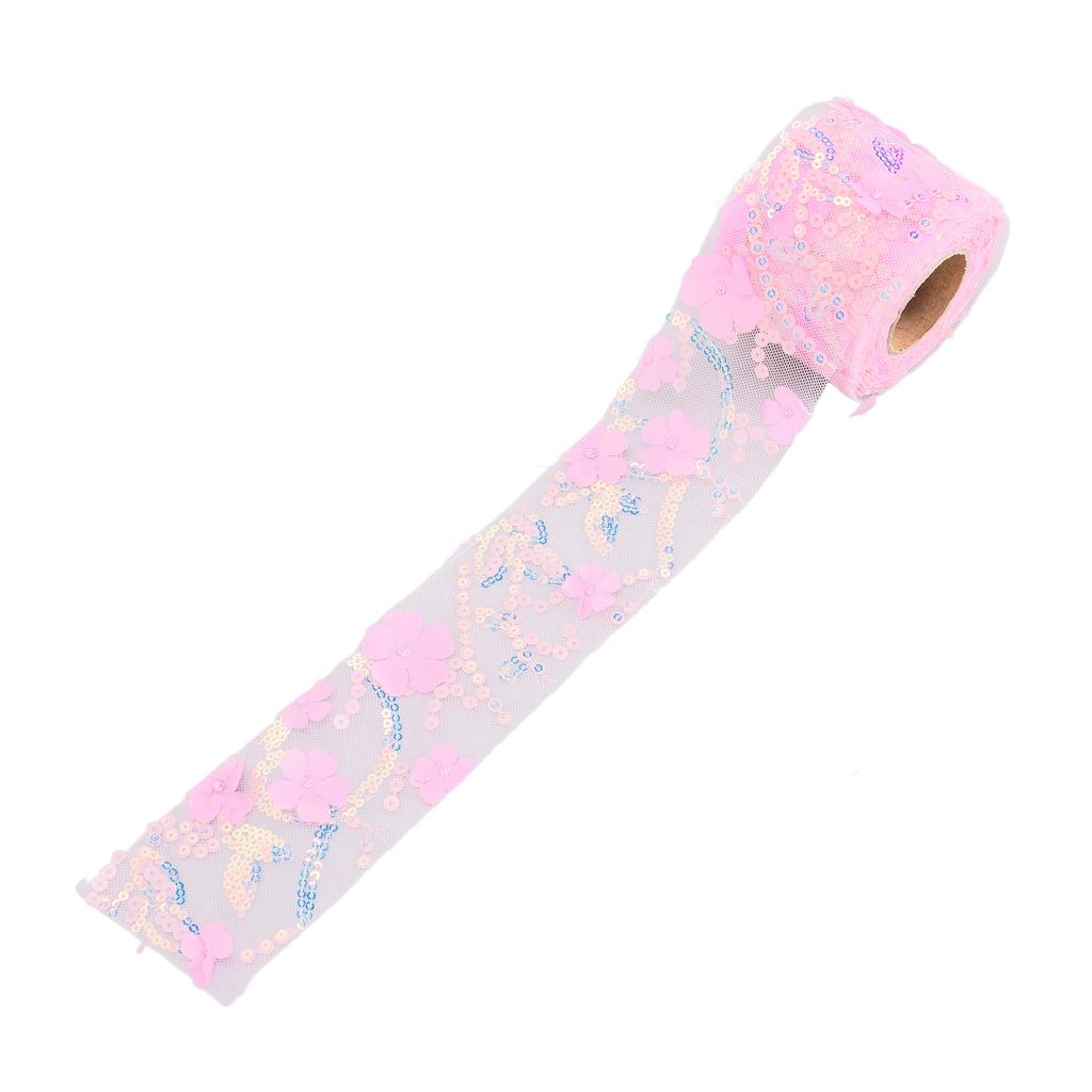 Tulle Roll 10 Yards Embroidered Sequins Flowers Mesh Ribbon Decorative Craft AccessoriesDark Pink