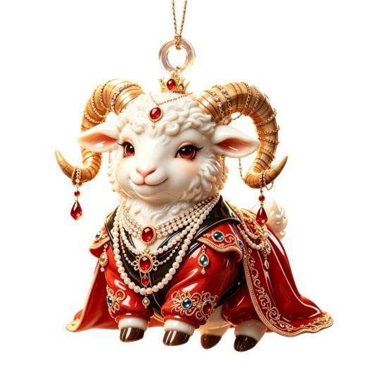 Auspicious Goat Theme Gifts 2D Acrylic Christmas Hanging Ornament, 3.15 Inch Farm Animal Xmas Tree Holiday Car Interior Decor Decoration for Rear View