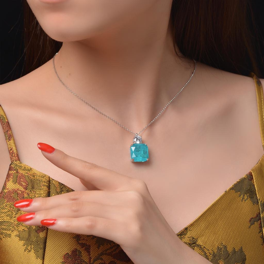 Tancise Jewelry 925 Silver Sea Ocean Blue Pendant Chamfered Square 15 * 15 Lucky Necklace 40 + 3