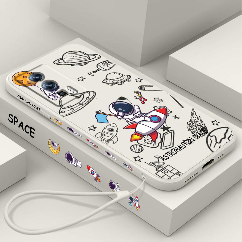 Anime Astronaut Cartoon Art Liquid Left Rope For Xiaomi Redmi 13C 12 12C K60 A1 K50 11 K40 10C 10 9A 9AT 9T 9C 5G Back