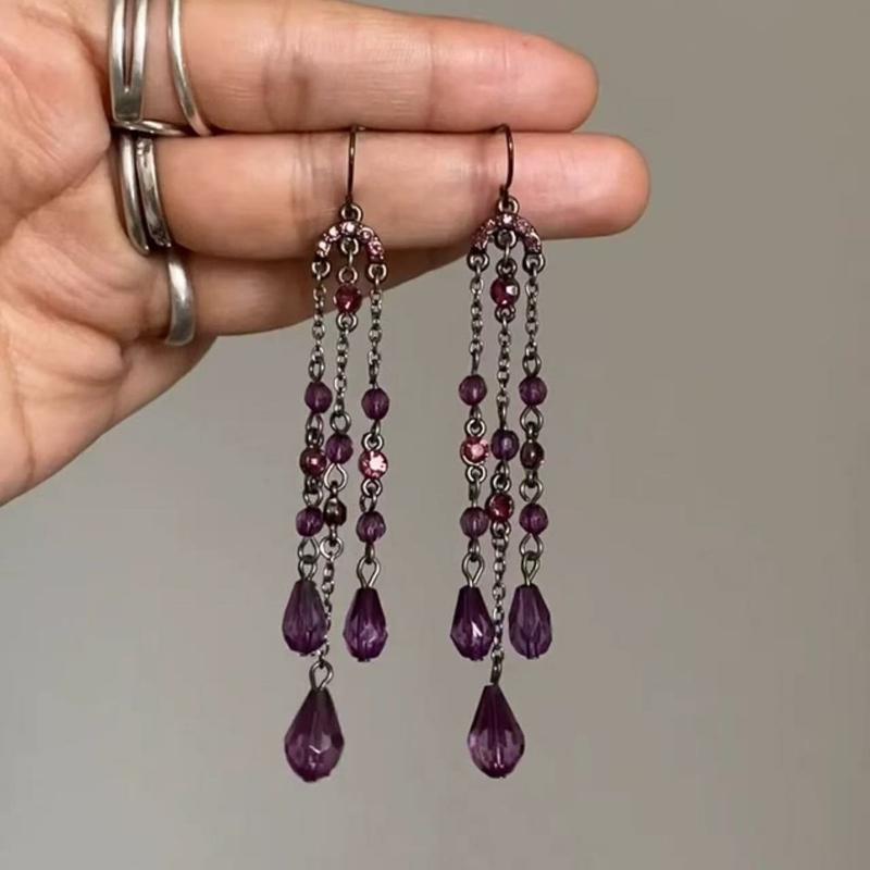 Vintage New Chinese Water Drop Inlaid Zircon Tassel Earrings, Women s Fashionable and Elegant Holiday Party Zircon Gifts