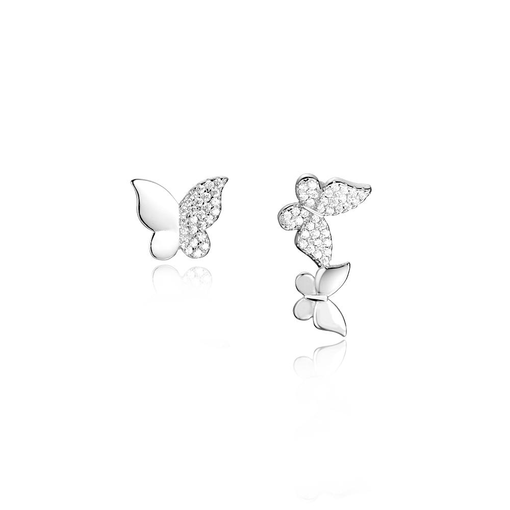 ANDYWEN 925 Sterling Silver Gold Butterfly Zircon CZ Stud Earring  Women Wedding Fine Jewelry