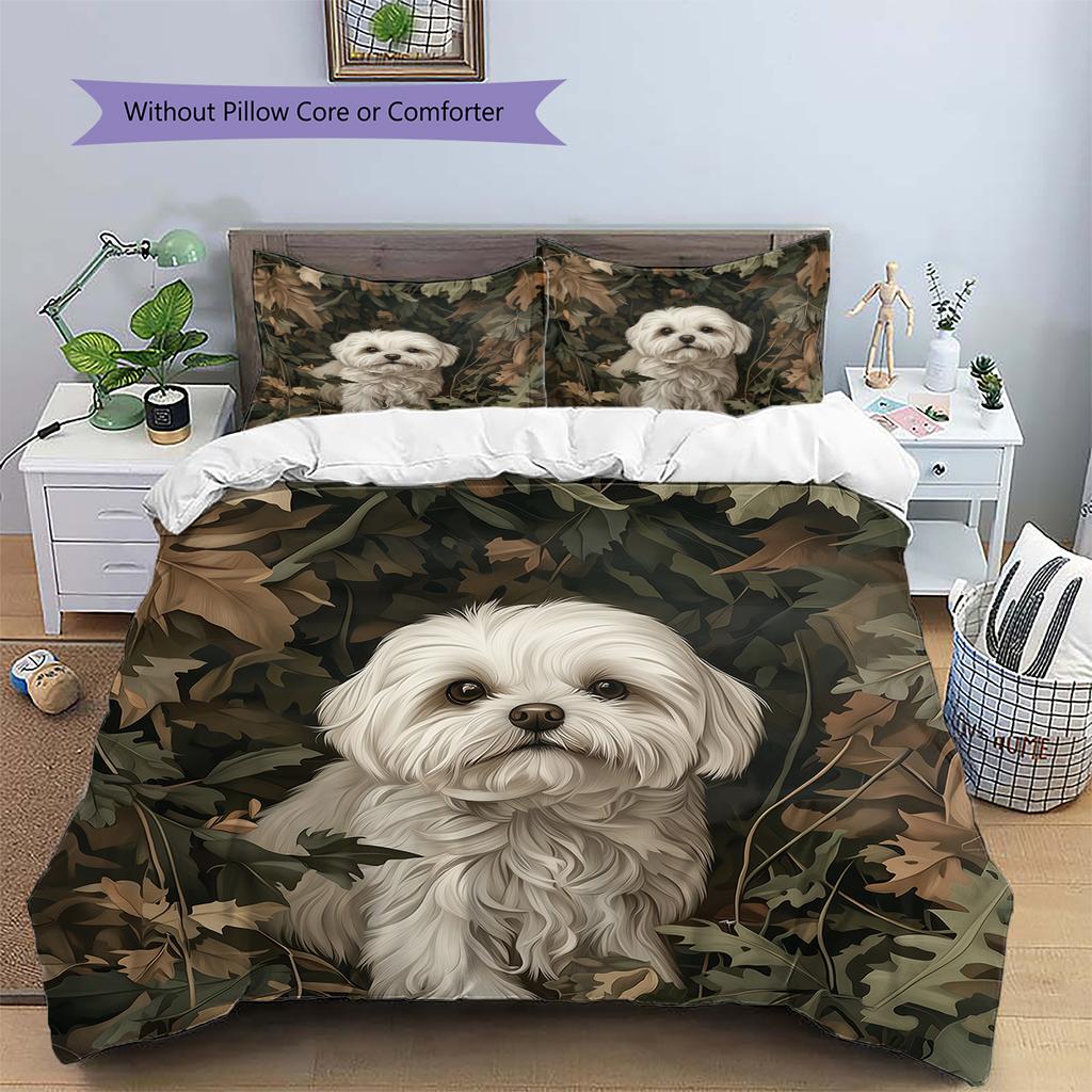 Maltese Pattern Bedding Home Decoration Birthday Gift (1 * Duvet Cover + 2 * Pillowcase, Without Core)