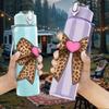 1PC Leopard Bow Pink Heart 750ml Color Plastic Sports Water Bottle Leakproof Flip Straw Lid Suitable for Sports Office Home Use