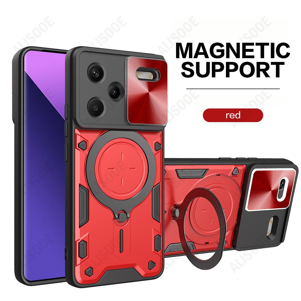 Funda for Redmi Note 13 / 13 Pro Plus 5G Case for Xiaomi Redmi Note 13 Pro 4G Case Slide Camera Armor Magnetic Ring Stand Cover