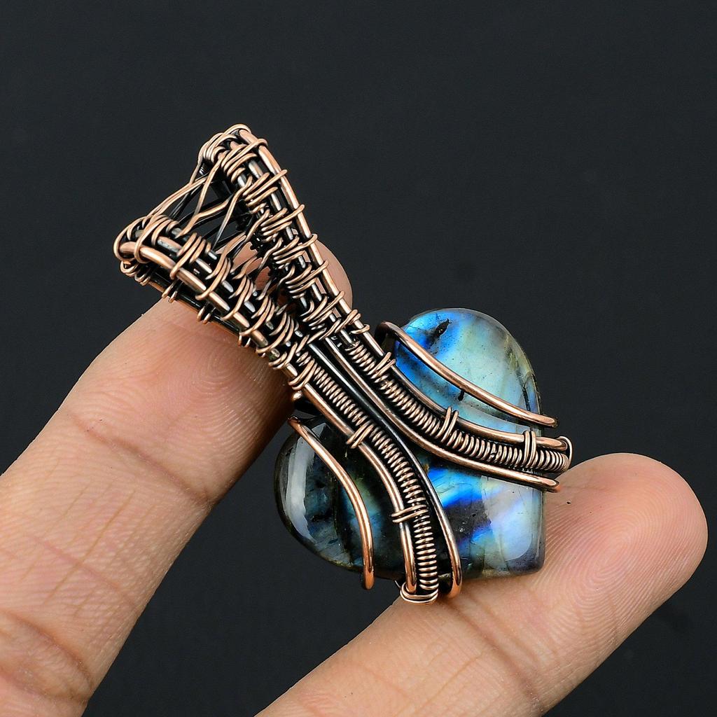 Labradorite Pendant, Handmade Gemstone 999 Copper Wire Wrapped Pendant Antique Jewelry, For Gift Silver Jewelry